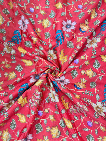 🌸 Elegant chinon Multicolor all over position, Printed Silk Blend Fabric 44.-45 inch ORANGE
