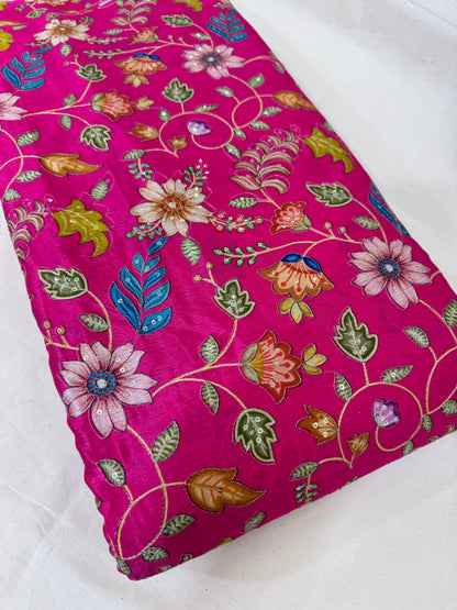🌸 Elegant chinon Multicolor all over position, Printed Silk Blend Fabric 44.-45 inch PINK