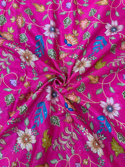 🌸 Elegant chinon Multicolor all over position, Printed Silk Blend Fabric 44.-45 inch PINK