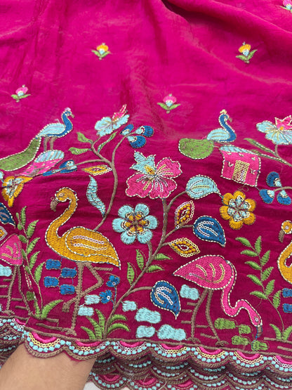 💕Beautiful 🦚 peacock Desing fendy fabric border flamingo fabrics 44-45inch width