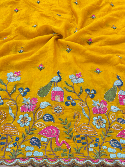 💕Beautiful 🦚 peacock Desing fendy fabric border flamingo fabrics 44-45inch width