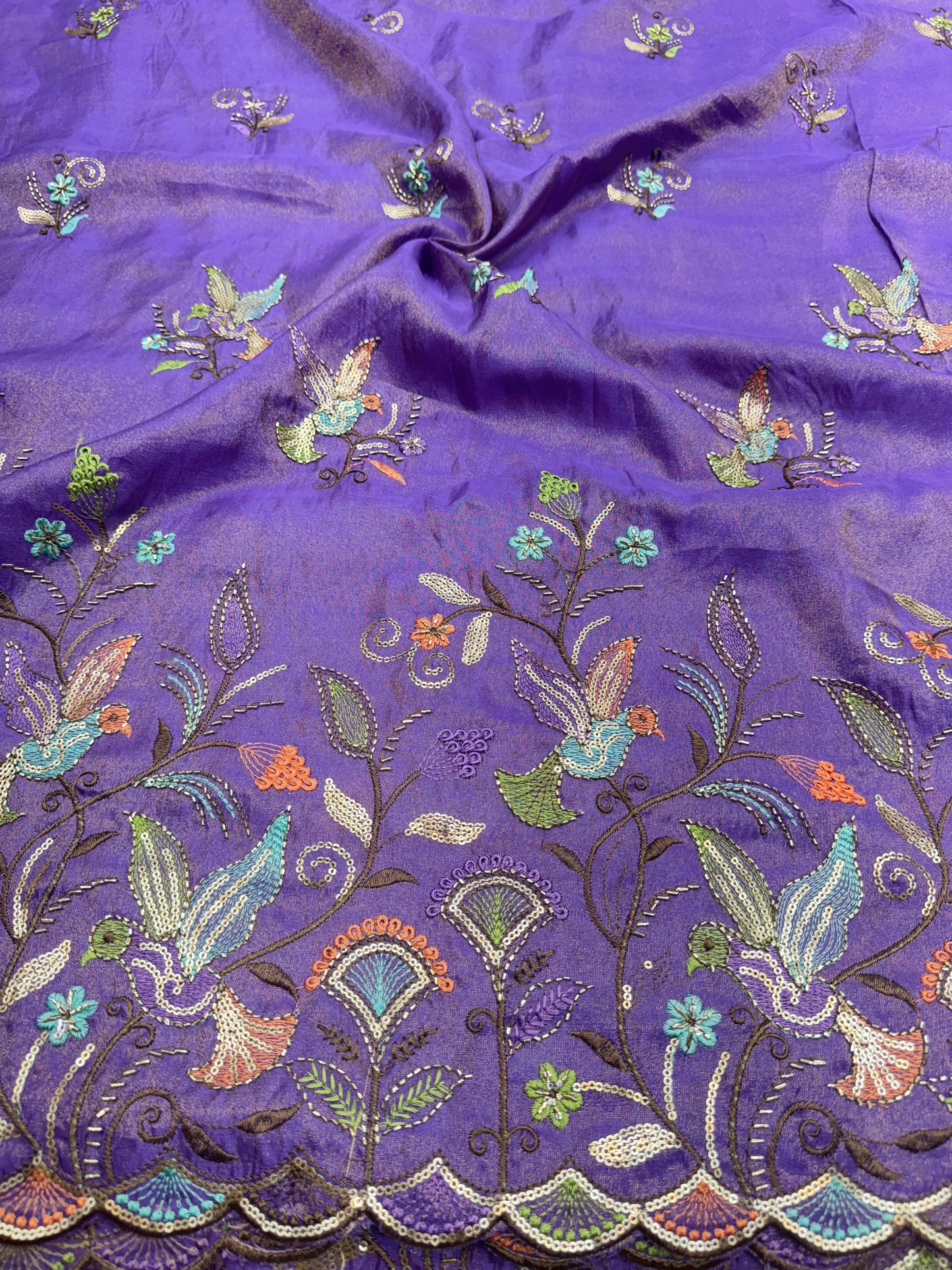 Beautiful Pure Tissue Cutwork Border with Bead Work – 45 Inch Width