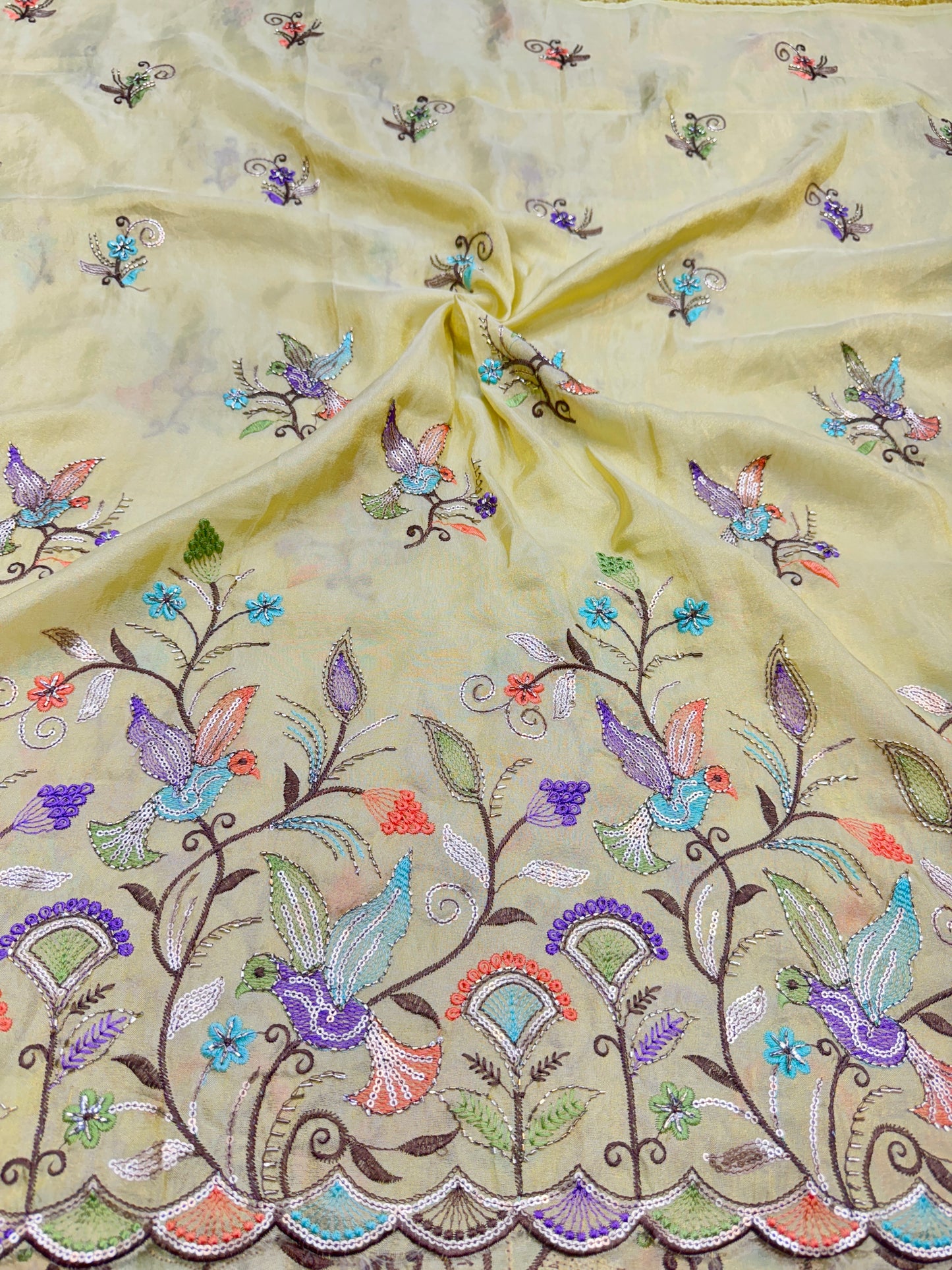 Beautiful Pure Tissue Cutwork Border with Bead Work – 45 Inch Width