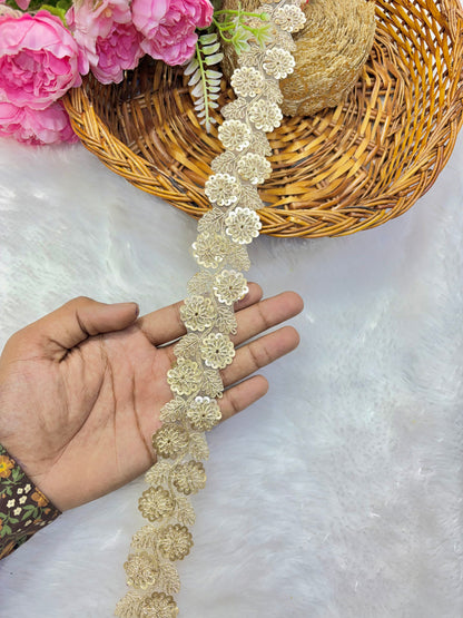 Pastel Bloom Sequin Embroidered Lace Border Sare ,Lehenga, Anarkali, pack of 9 meter( gold)