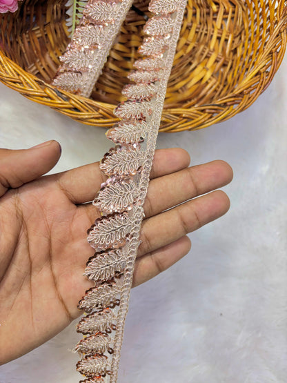 Pastel Bloom Sequin Embroidered Lace Border Sare ,Lehenga, Anarkali, pack of 9 meter rosegold