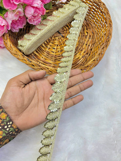 Pastel Bloom Sequin Embroidered Lace Border Sare ,Lehenga, Anarkali, pack of 9 meter  gold