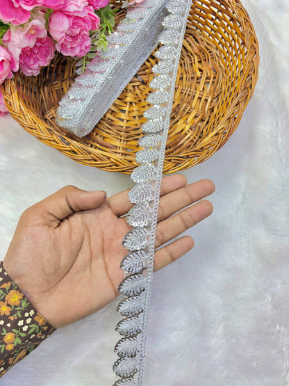 Pastel Bloom Sequin Embroidered Lace Border Sare ,Lehenga, Anarkali, pack of 9 meter silver