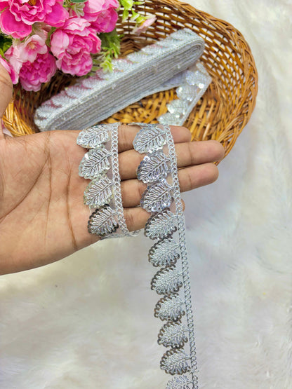 Pastel Bloom Sequin Embroidered Lace Border Sare ,Lehenga, Anarkali, pack of 9 meter silver