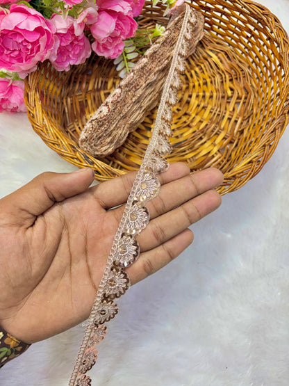 Pastel Bloom Sequin Embroidered Lace Border Sare ,Lehenga, Anarkali, pack of 9 meter rose gold