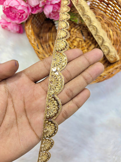 Pastel Bloom Sequin Embroidered small lace Lace Border Sare ,Lehenga, Anarkali, pack of 9 meter golden