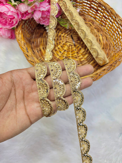 Pastel Bloom Sequin Embroidered small lace Lace Border Sare ,Lehenga, Anarkali, pack of 9 meter golden