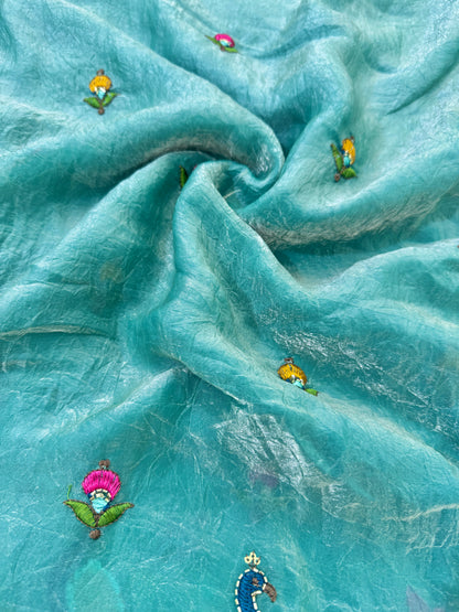 💕نسيج فندي جميل بتصميم طاووس 🦚، حافة من نسيج الفلامنغو، عرض 44-45 بوصة