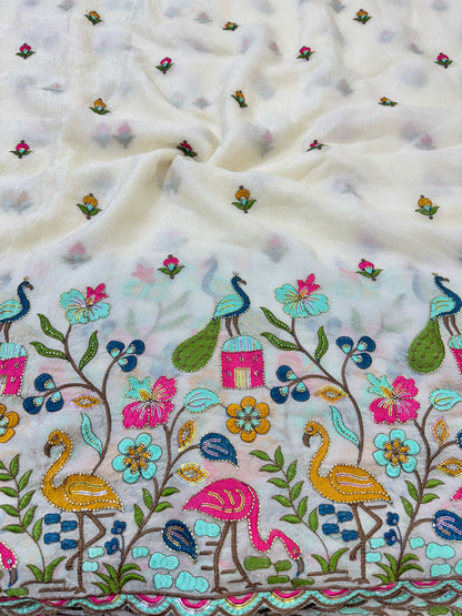 💕Beautiful 🦚 peacock Desing fendy fabric border flamingo fabrics 44-45inch width