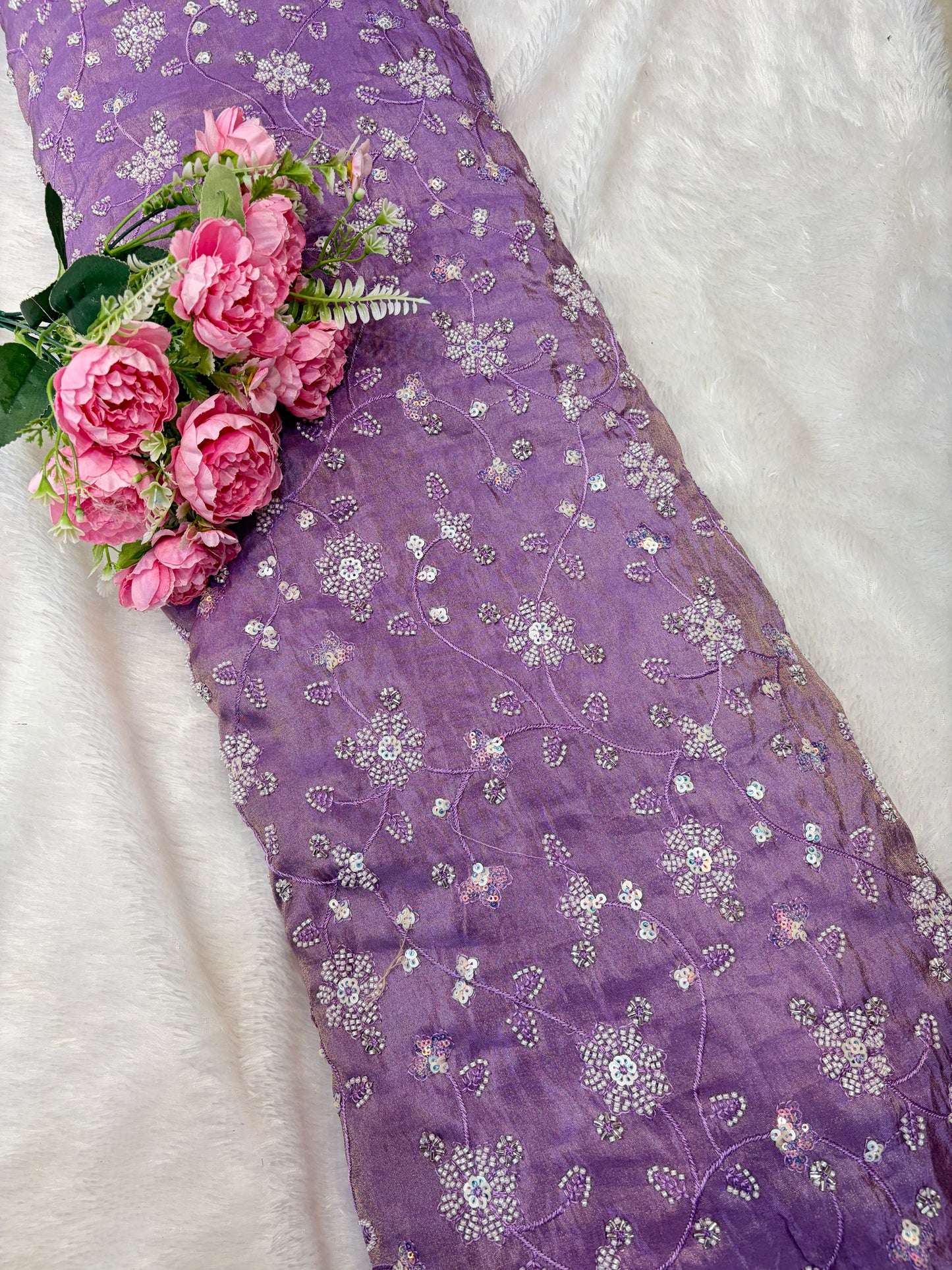 😍Royal Handwork viscouse Tissue Silk Fabric 44inch width