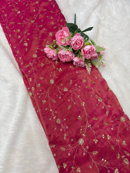 😍Royal Handwork viscouse Tissue Silk Fabric 44inch width