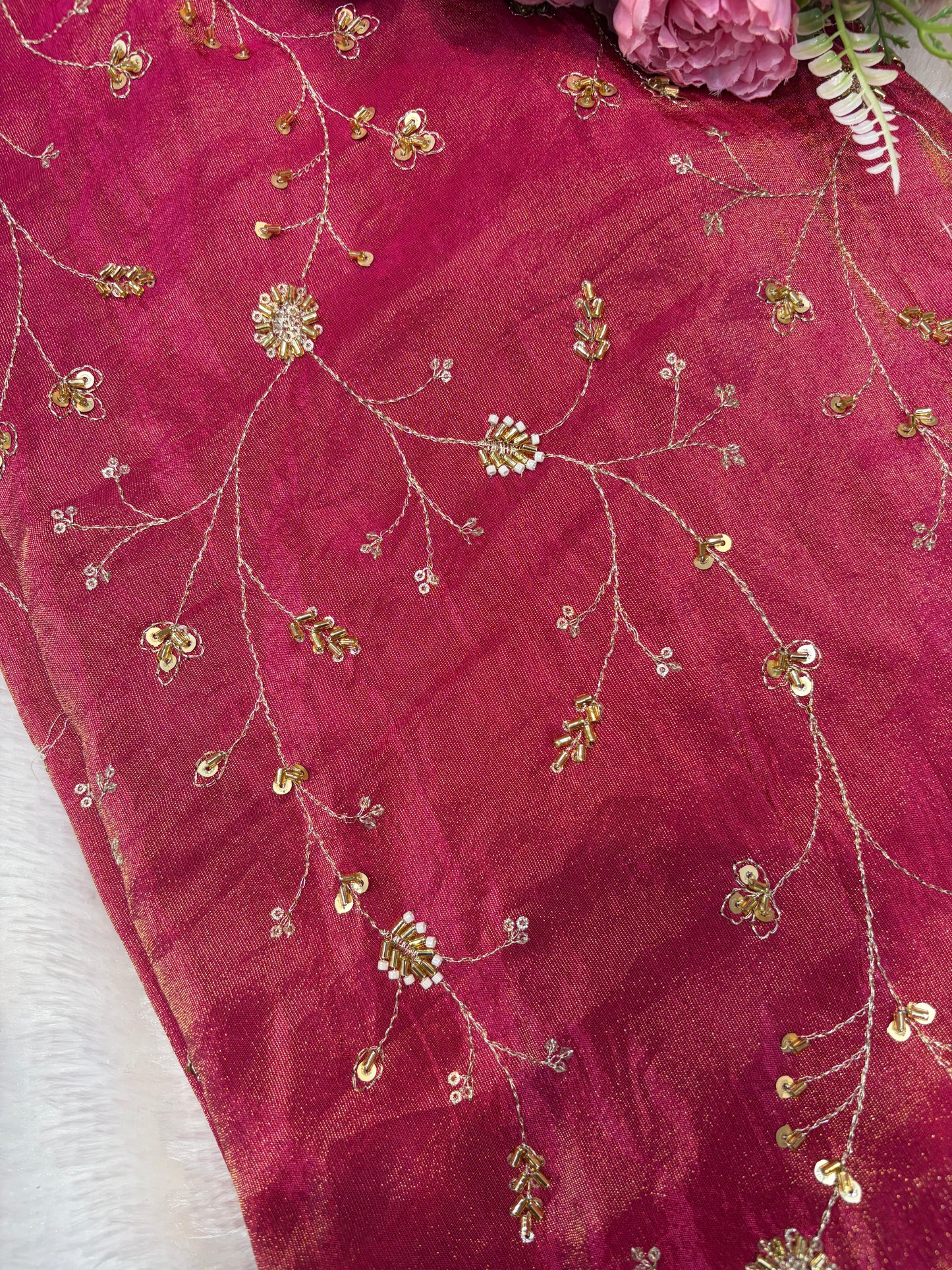 😍Royal Handwork viscouse Tissue Silk Fabric 44inch width