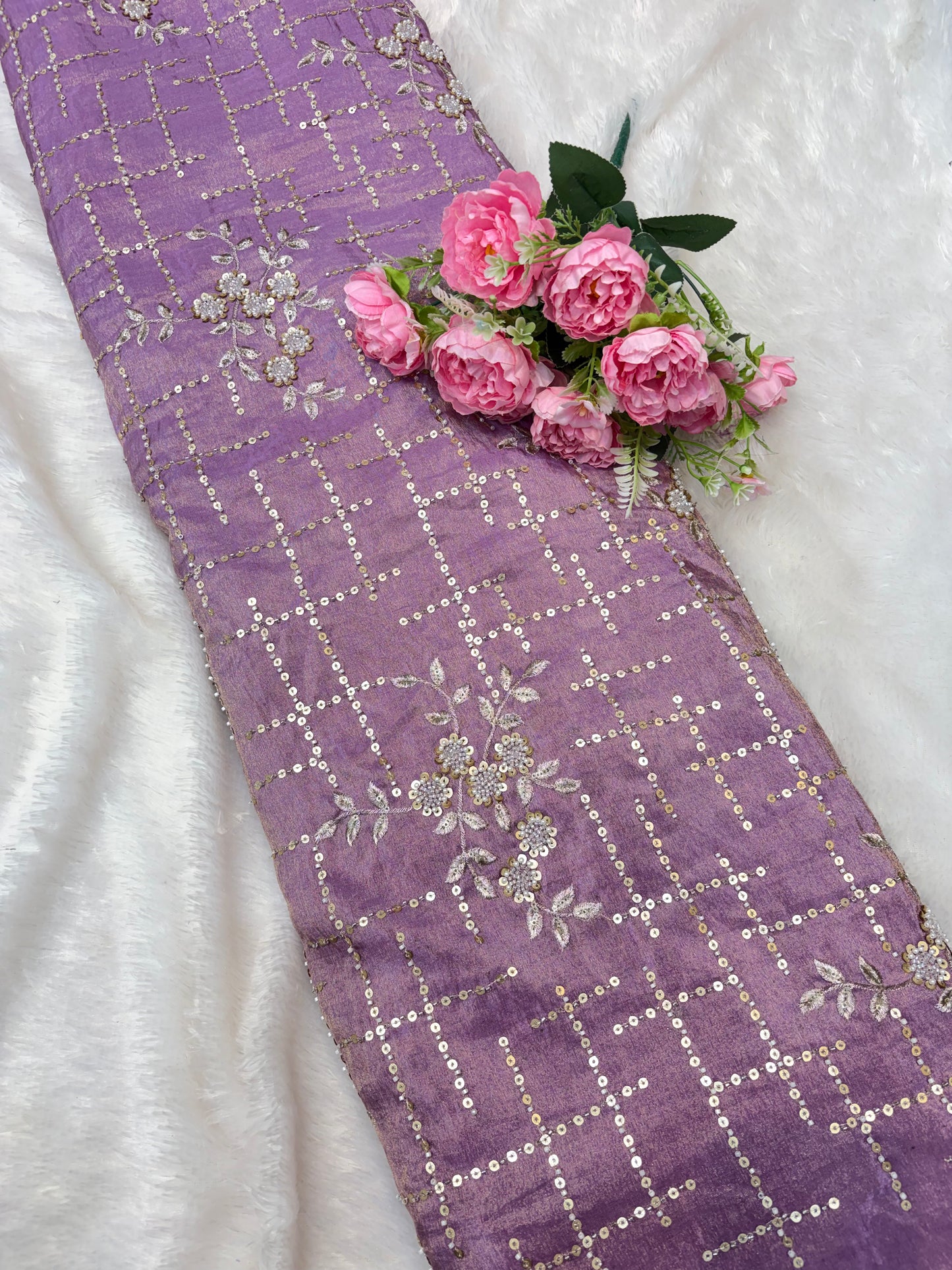 😍Royal Handwork viscouse Tissue Silk Fabric 44inch width