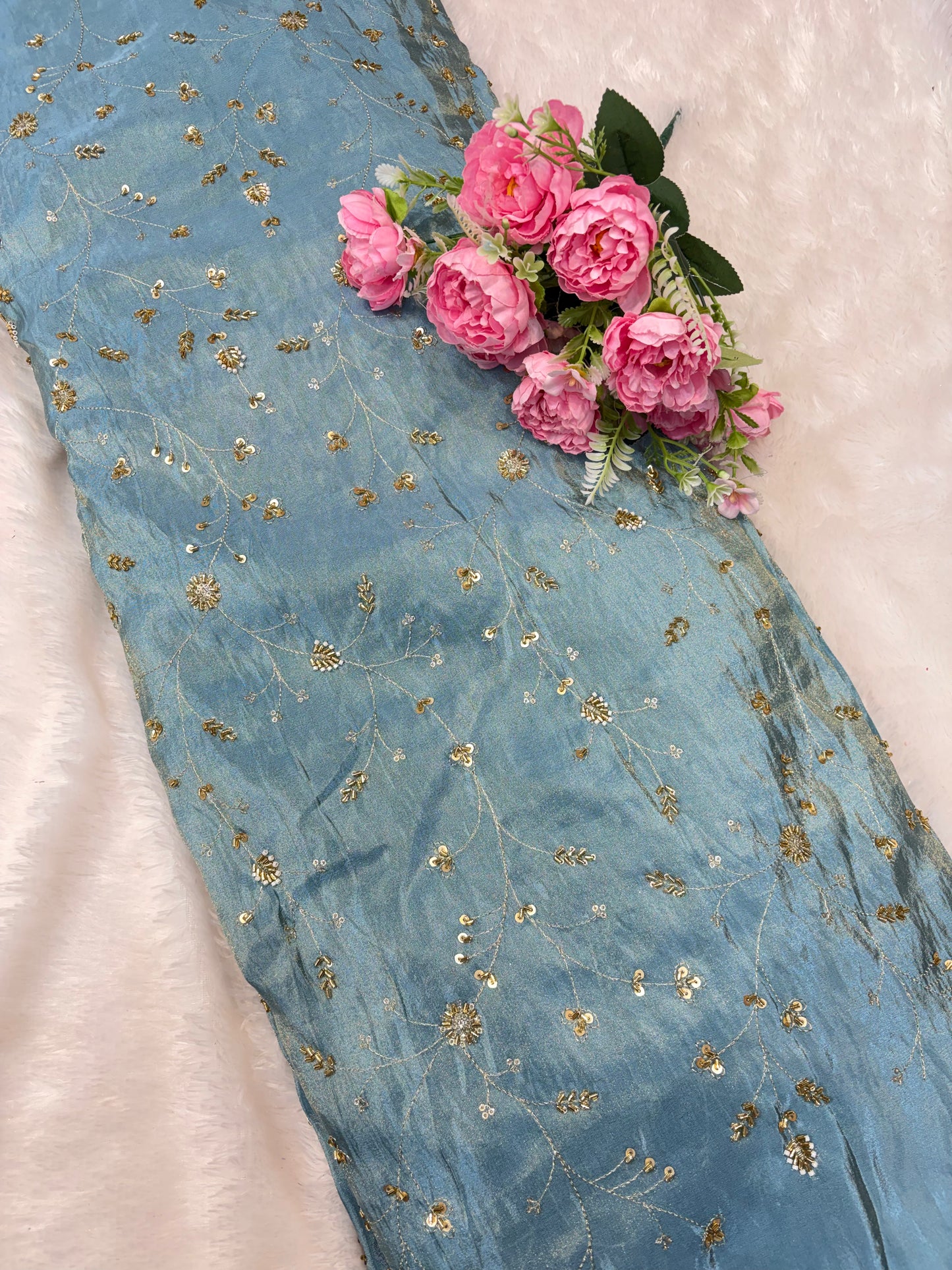 😍Royal Handwork viscouse Tissue Silk Fabric 44inch width