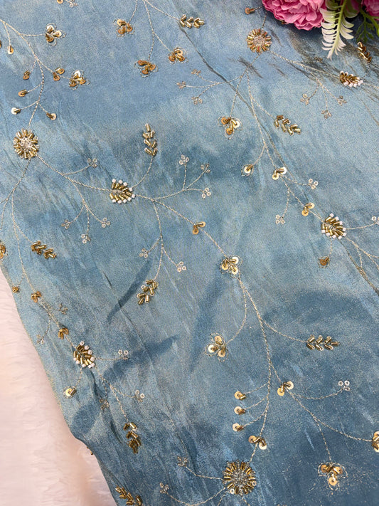 😍Royal Handwork viscouse Tissue Silk Fabric 44inch width