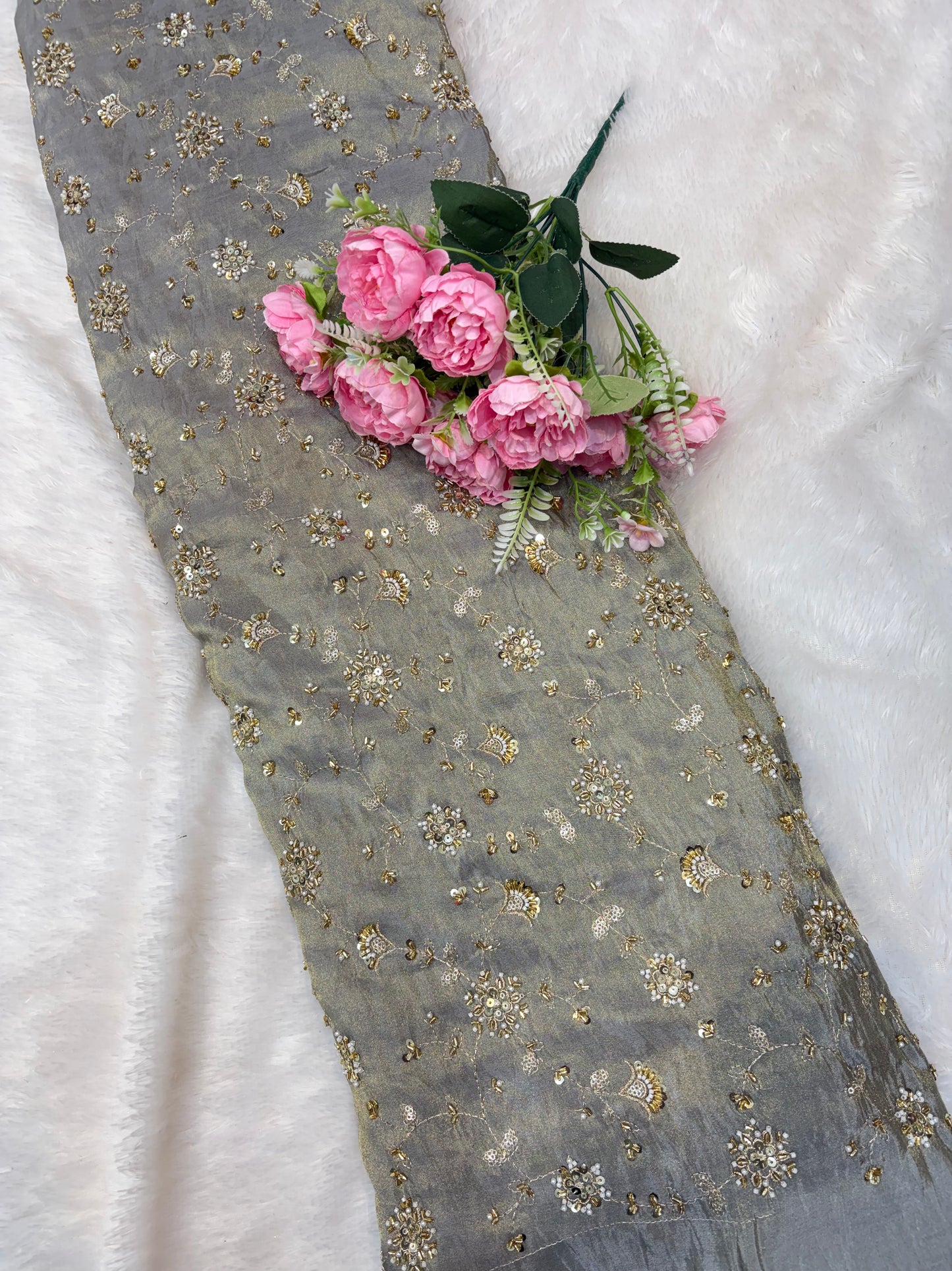 😍Royal Handwork viscouse Tissue Silk Fabric 44inch width