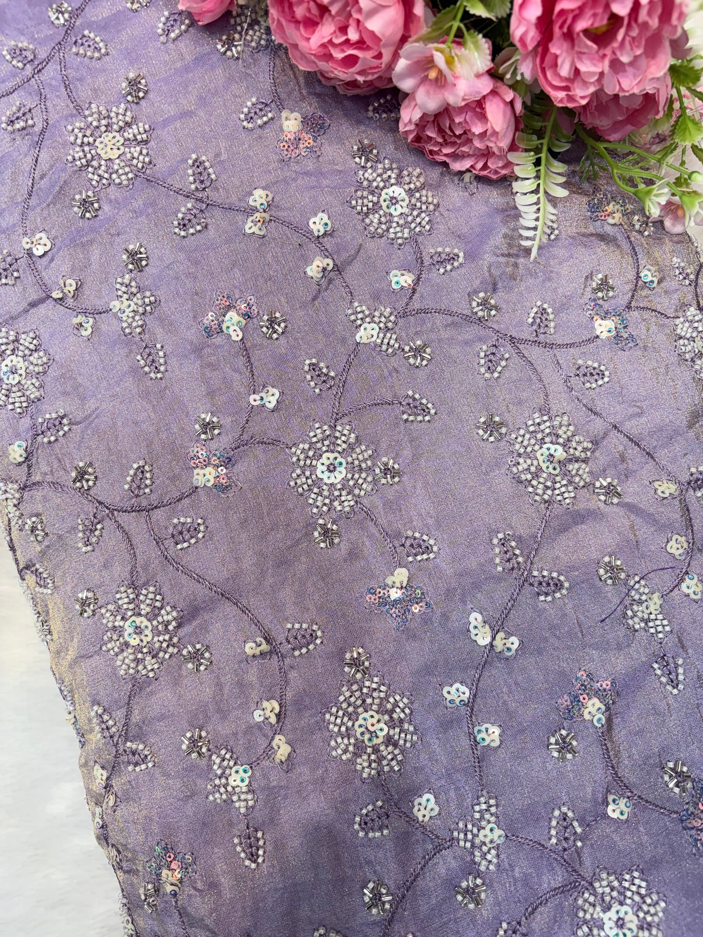 😍Royal Handwork viscouse Tissue Silk Fabric 44inch width