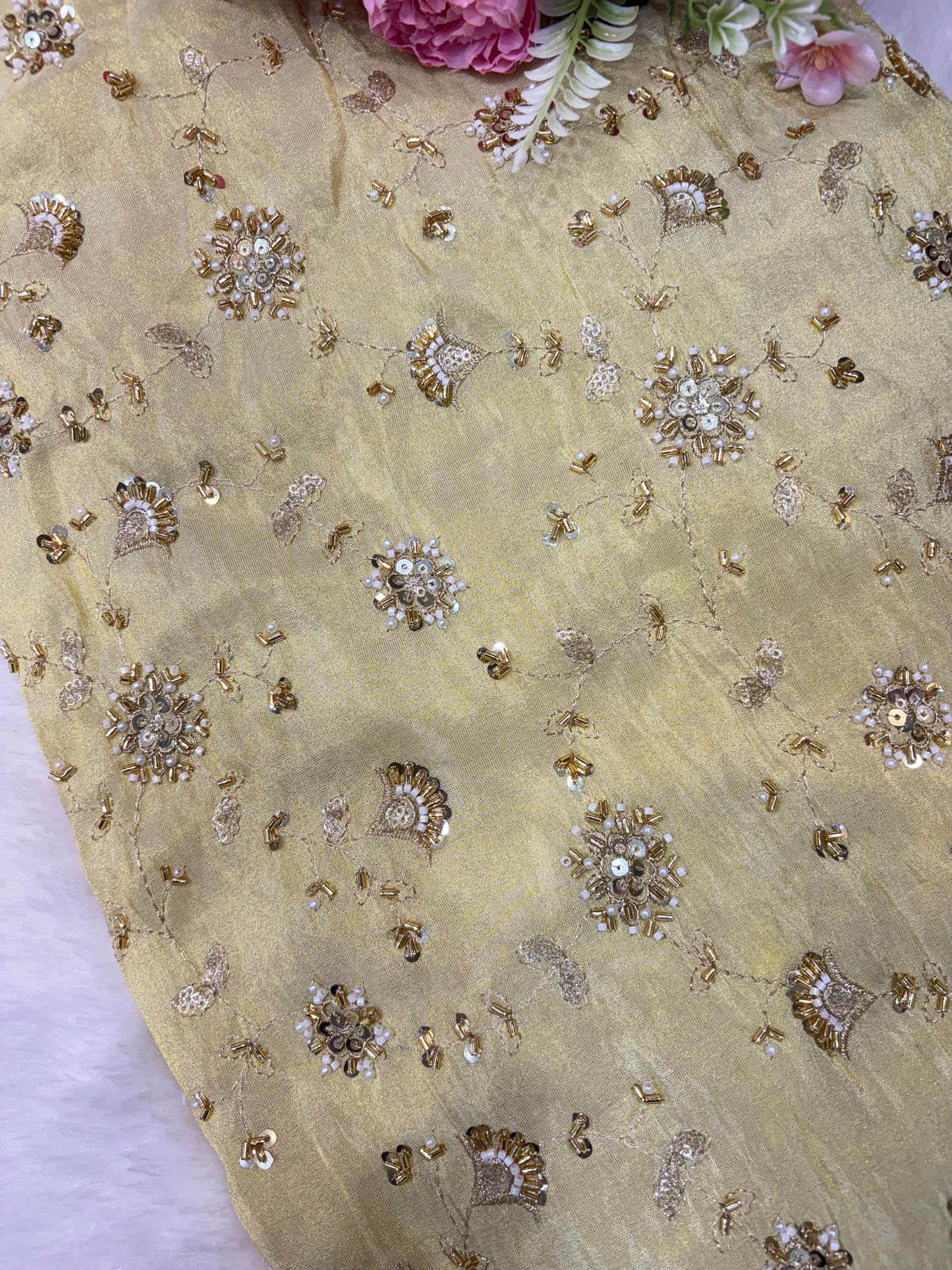 😍Royal Handwork viscouse Tissue Silk Fabric 44inch width