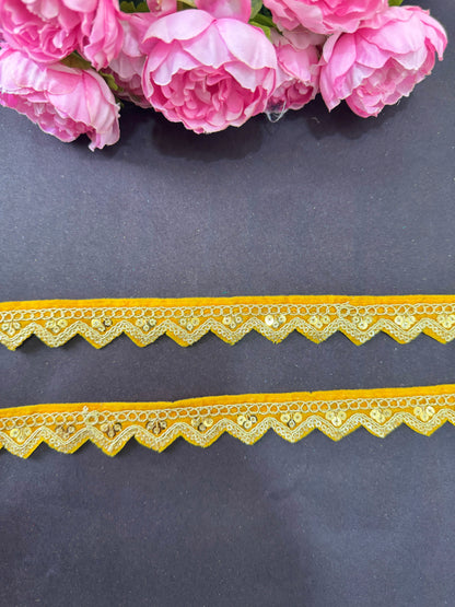 Velvet Zari Embroidery Lace Border – Zig Zag Design, 1 Inch Wide