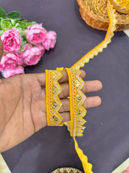 Velvet Zari Embroidery Lace Border – Zig Zag Design, 1 Inch Wide