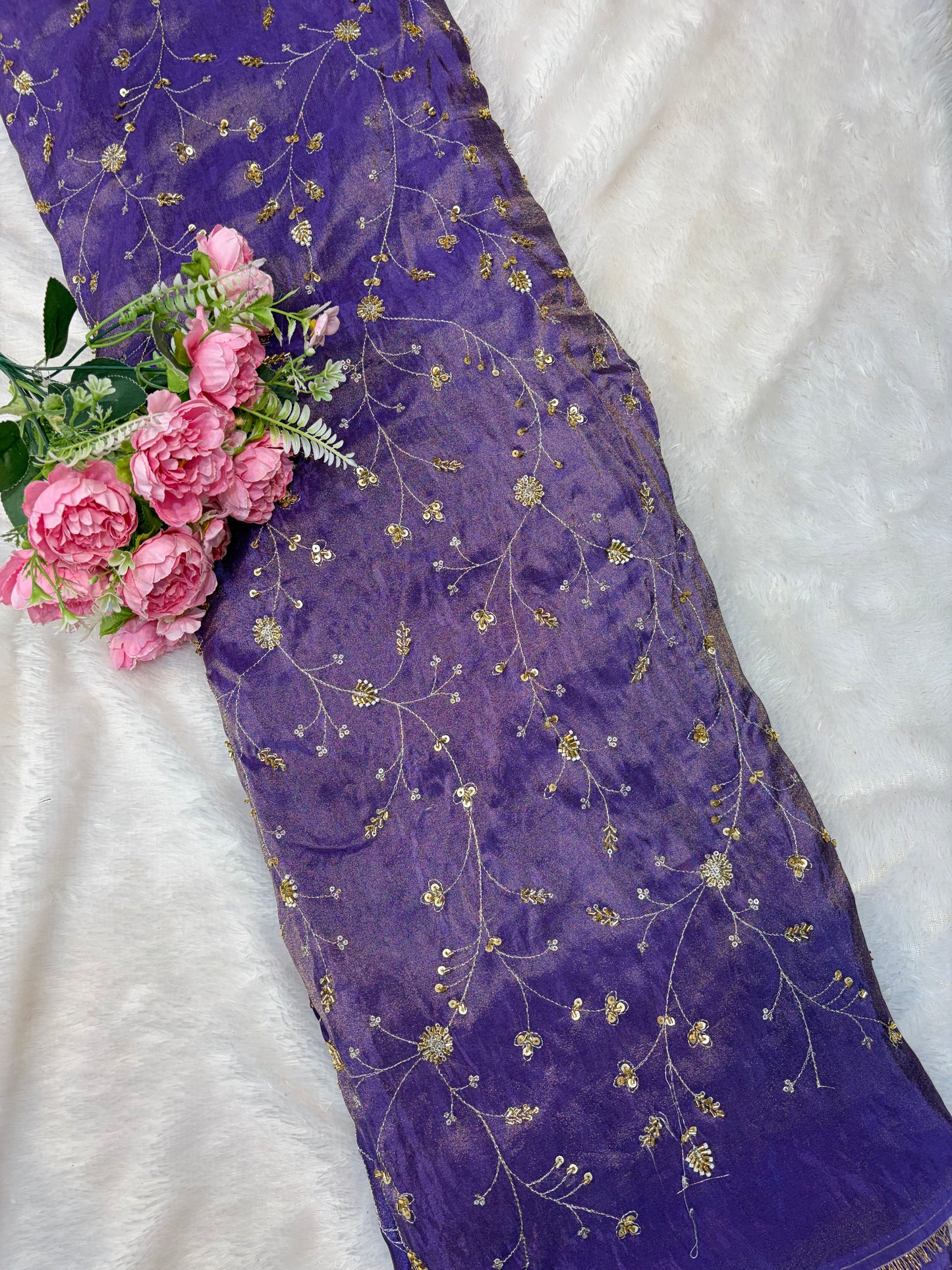 😍Royal Handwork viscouse Tissue Silk Fabric 44inch width