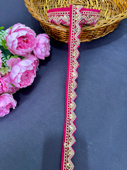 Velvet Zari Embroidery Lace Border – Zig Zag Design, 1 Inch Wide