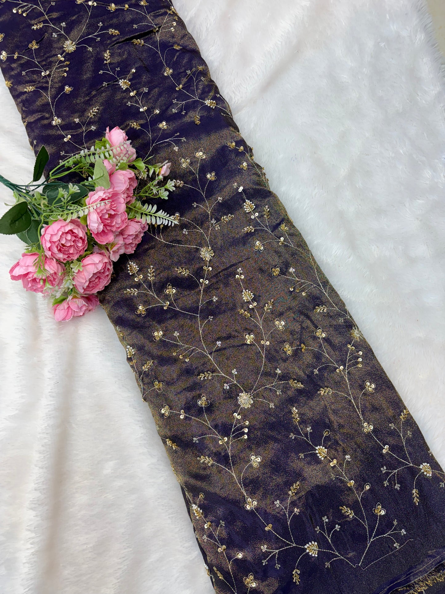 😍Royal Handwork viscouse Tissue Silk Fabric 44inch width