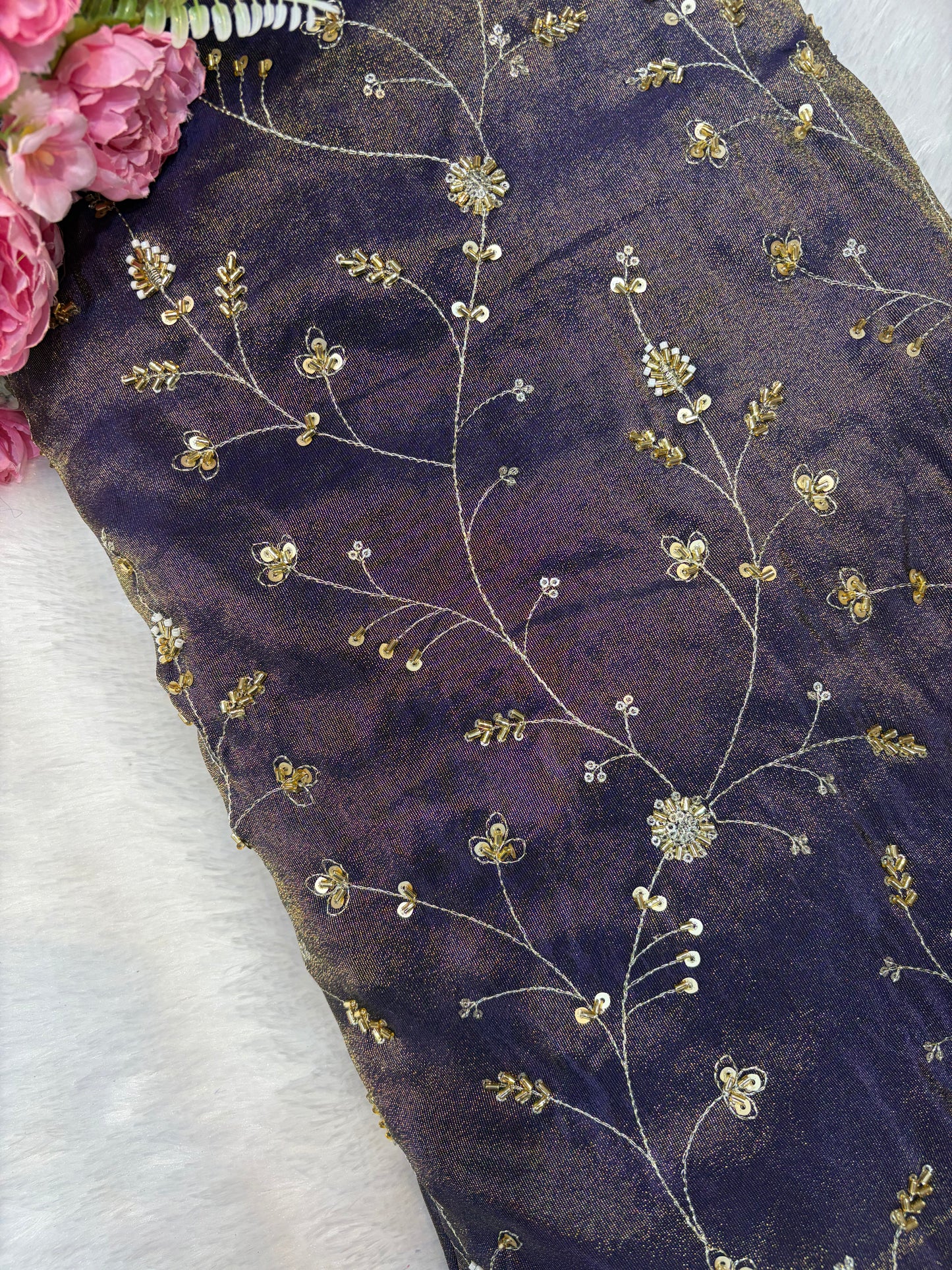 😍Royal Handwork viscouse Tissue Silk Fabric 44inch width