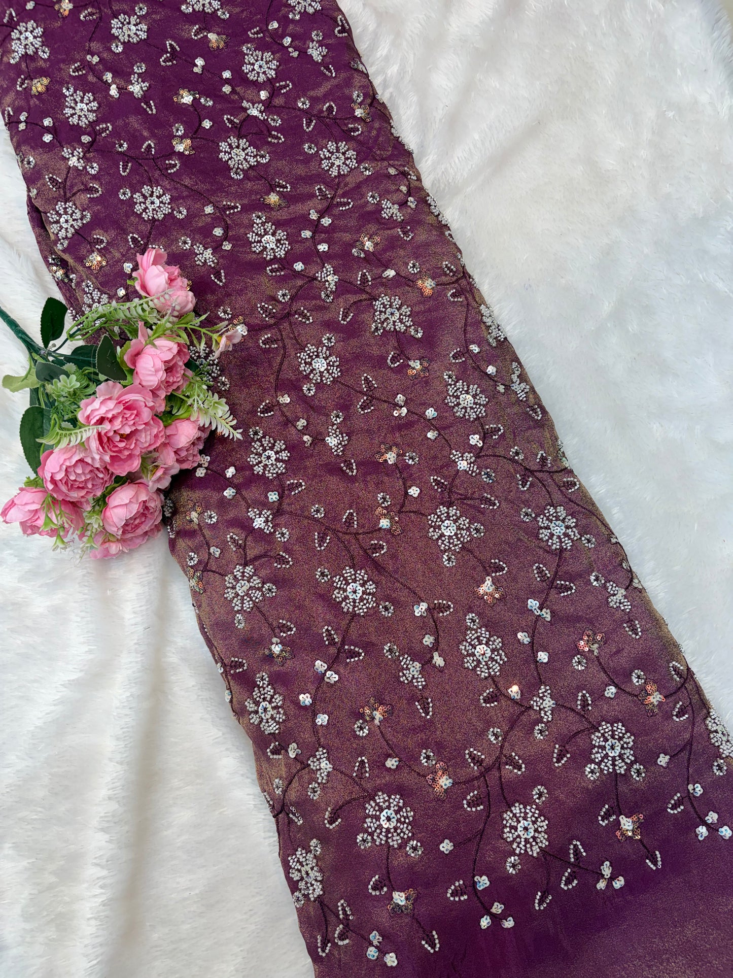 😍Royal Handwork viscouse Tissue Silk Fabric 44inch width