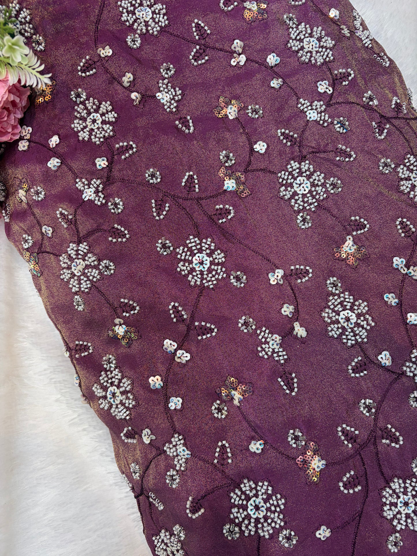 😍Royal Handwork viscouse Tissue Silk Fabric 44inch width