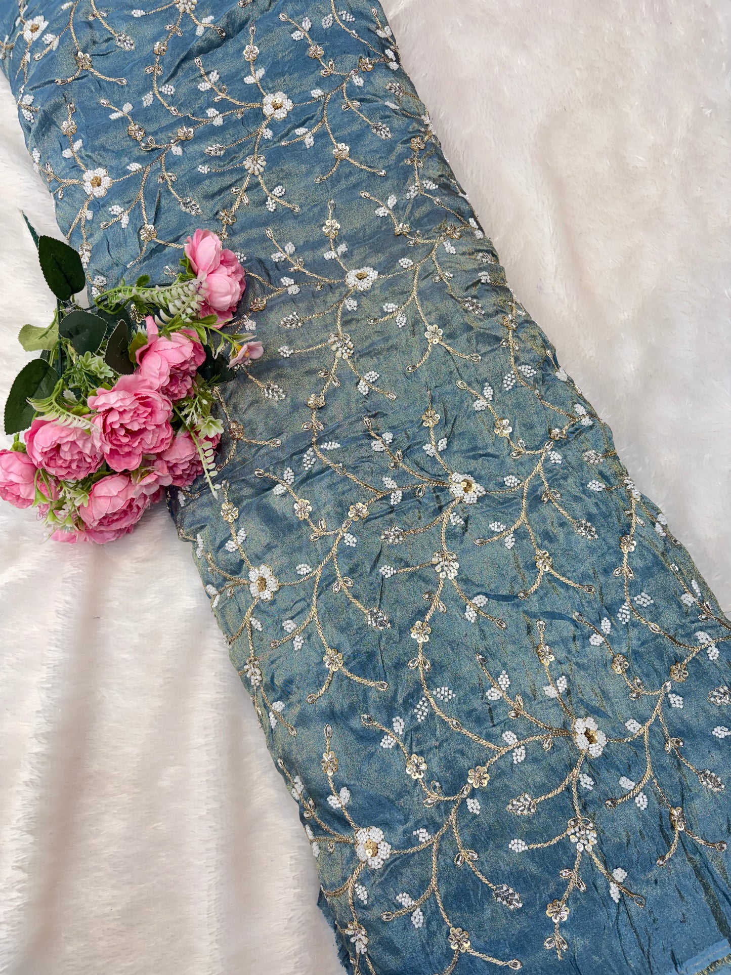 😍Royal Handwork viscouse Tissue Silk Fabric 44inch width