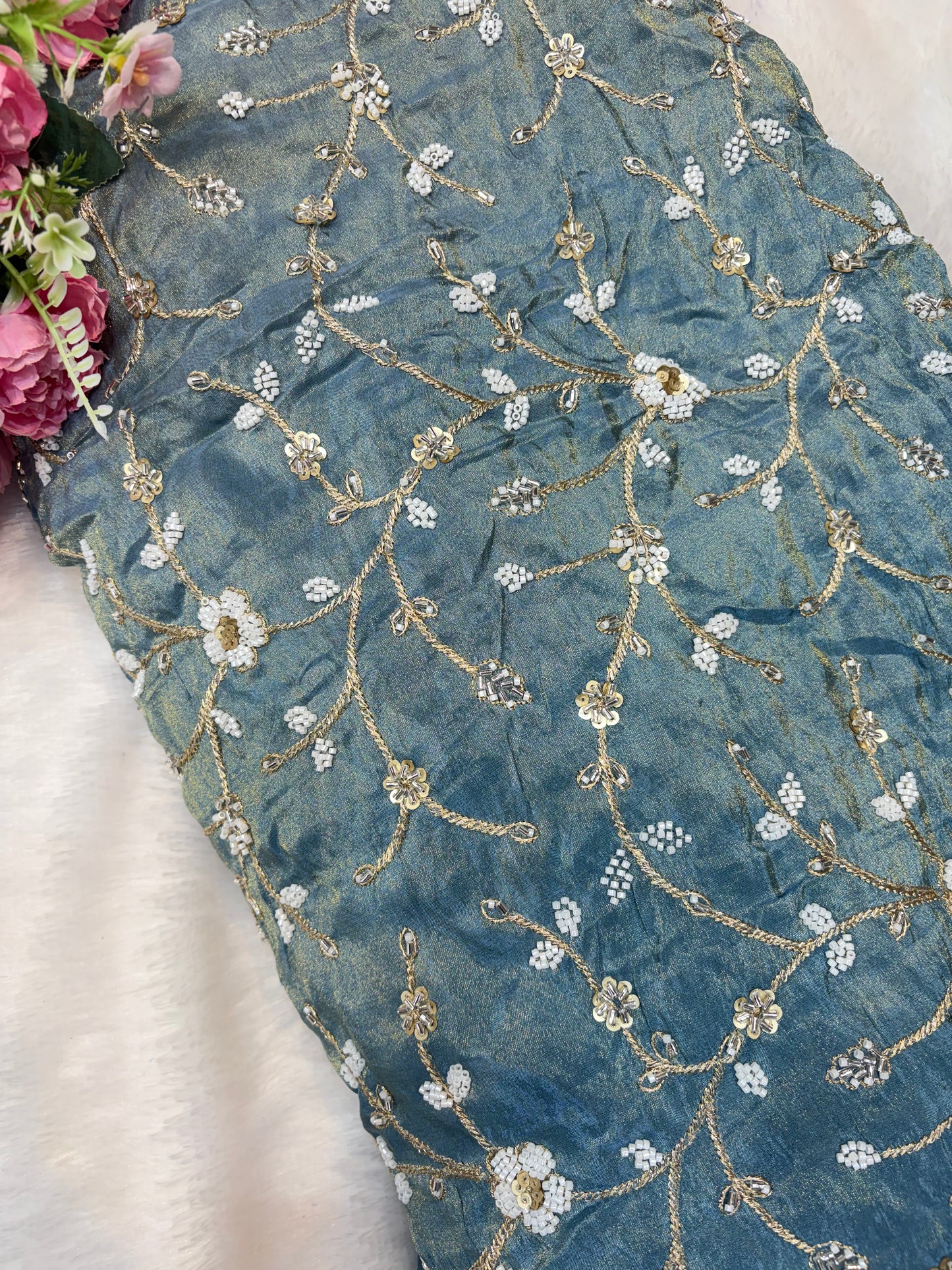 😍Royal Handwork viscouse Tissue Silk Fabric 44inch width
