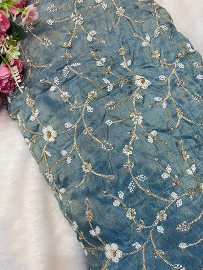😍Royal Handwork viscouse Tissue Silk Fabric 44inch width