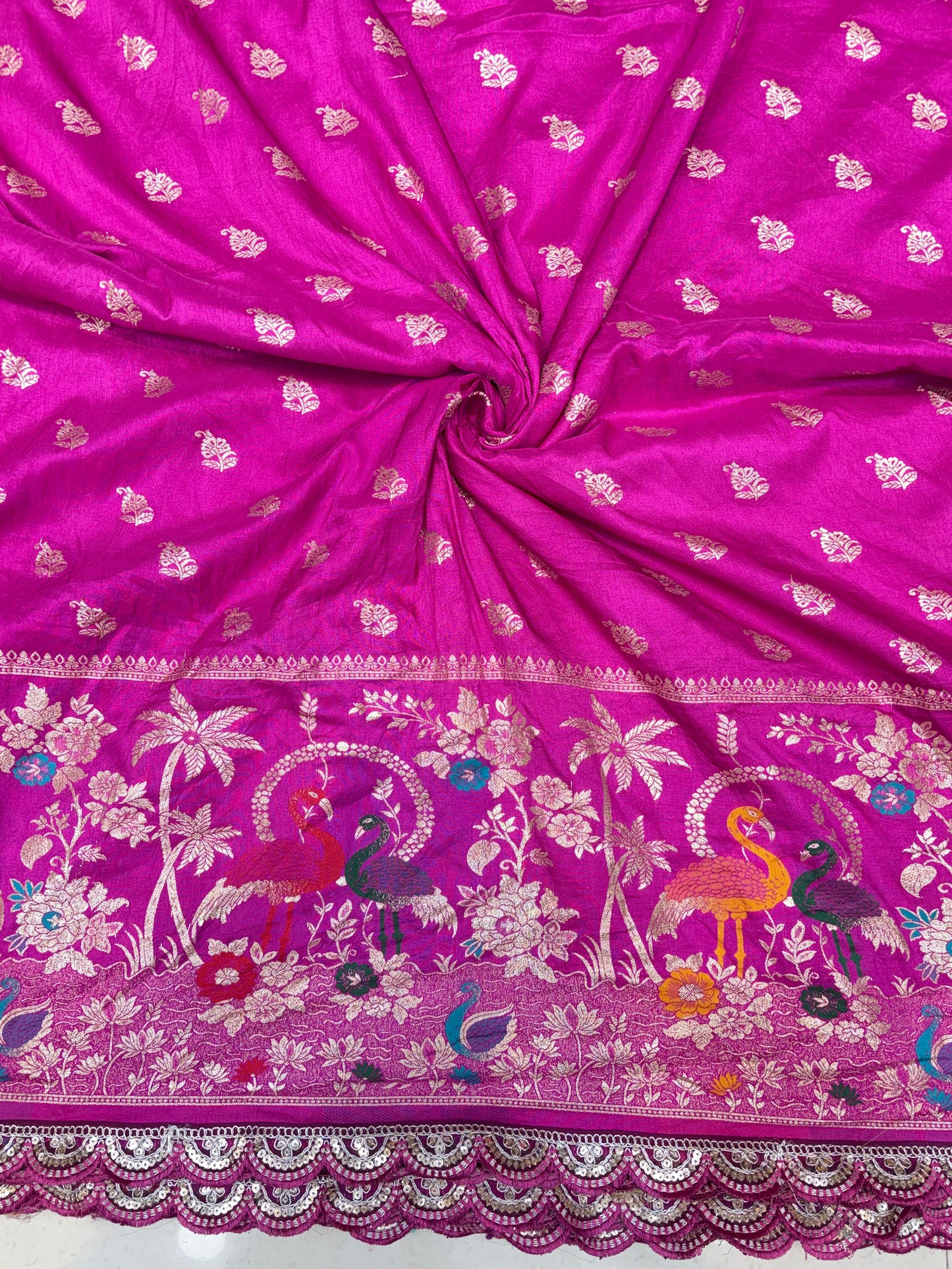 Paitanick 🥰Banarasi Silk Fabric with Embroidery Border 44-45 inch width😍 meter wise