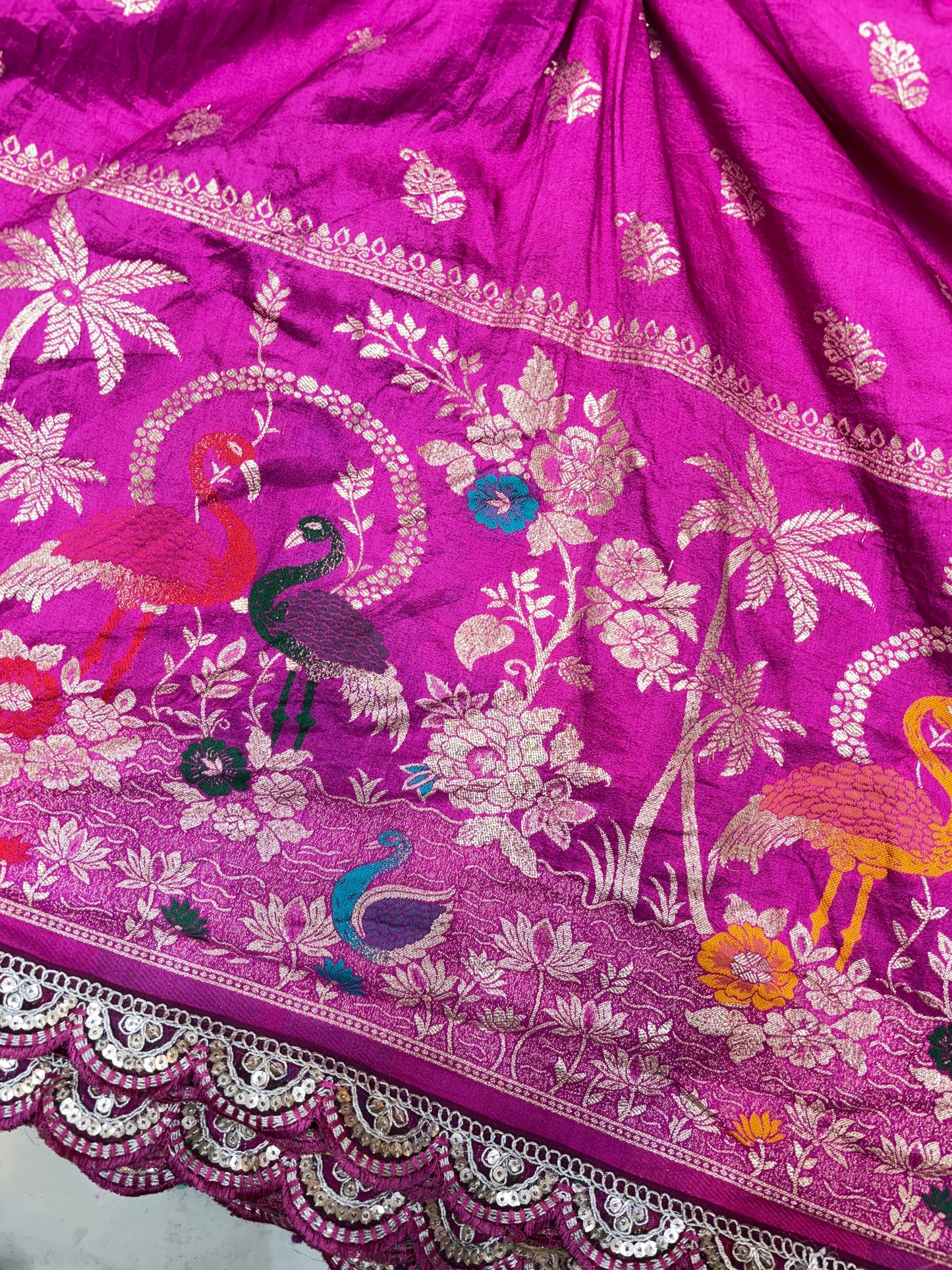 Paitanick 🥰Banarasi Silk Fabric with Embroidery Border 44-45 inch width😍 meter wise