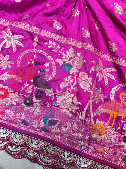 Paitanick 🥰Banarasi Silk Fabric with Embroidery Border 44-45 inch width😍 meter wise