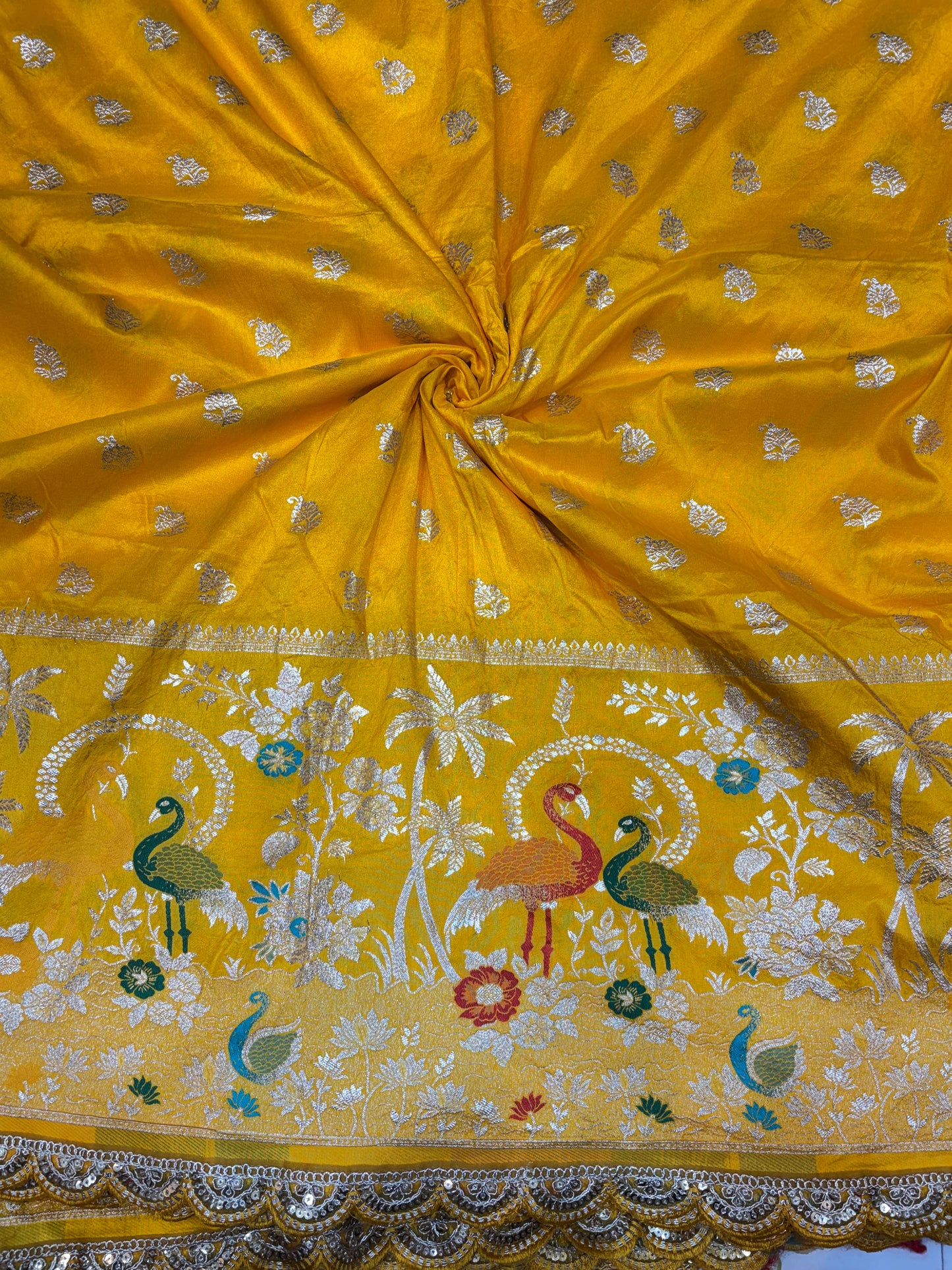 Paitanick 🥰Banarasi Silk Fabric with Embroidery Border 44-45 inch width😍 meter wise