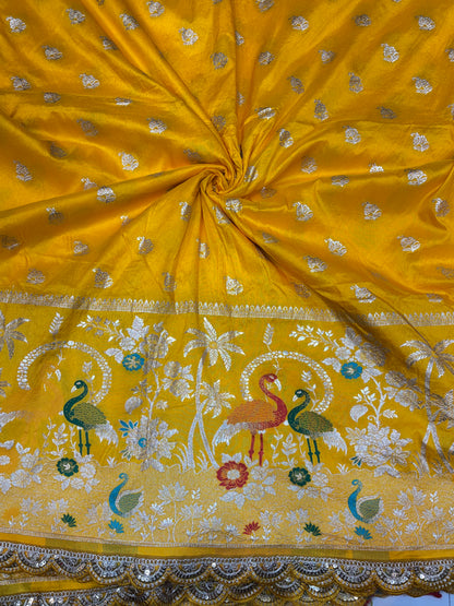 Paitanick 🥰Banarasi Silk Fabric with Embroidery Border 44-45 inch width😍 meter wise