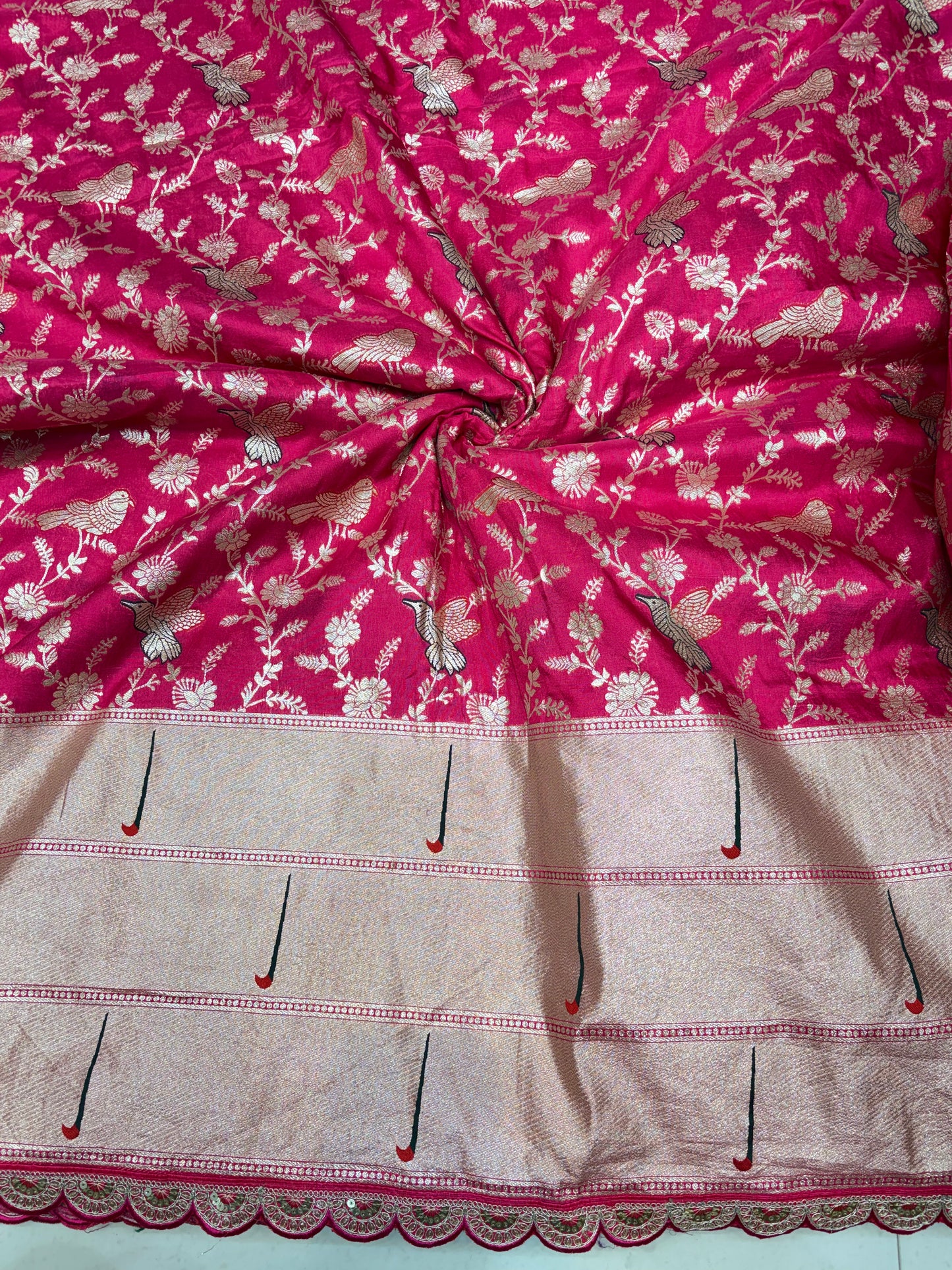 Paitanick 🥰Banarasi Silk Fabric with Embroidery Border 44-45 inch width😍 meter wise