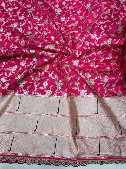 Paitanick 🥰Banarasi Silk Fabric with Embroidery Border 44-45 inch width😍 meter wise