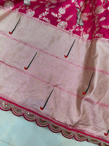 Paitanick 🥰Banarasi Silk Fabric with Embroidery Border 44-45 inch width😍 meter wise