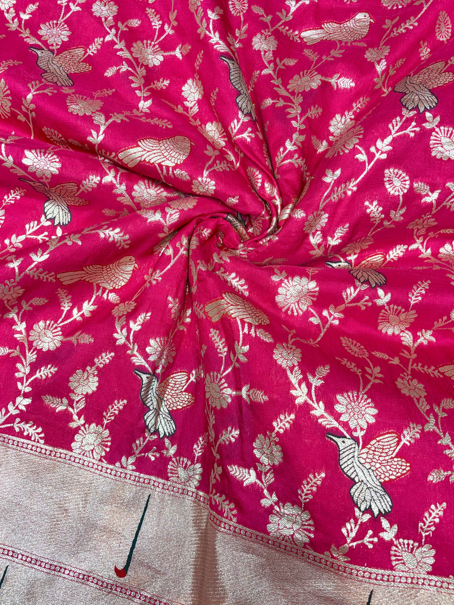 Paitanick 🥰Banarasi Silk Fabric with Embroidery Border 44-45 inch width😍 meter wise