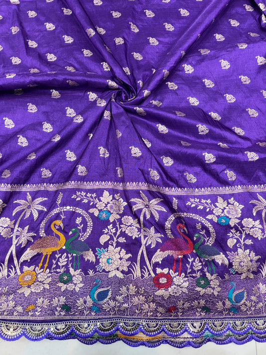 Paitanick 🥰Banarasi Silk Fabric with Embroidery Border 44-45 inch width😍 meter wise