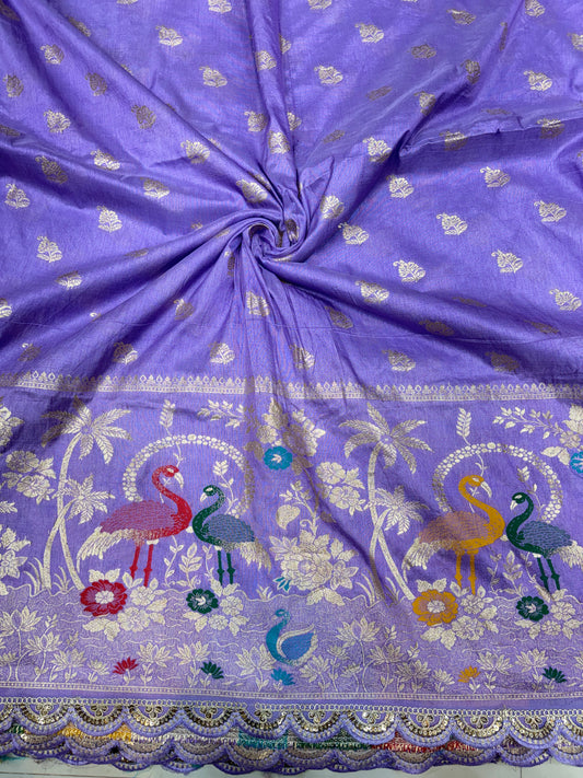 Paitanick 🥰Banarasi Silk Fabric with Embroidery Border 44-45 inch width😍 meter wise