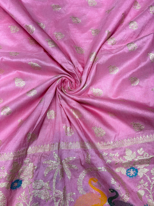 Paitanick 🥰Banarasi Silk Fabric with Embroidery Border 44-45 inch width😍 meter wise