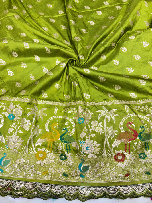 Paitanick 🥰Banarasi Silk Fabric with Embroidery Border 44-45 inch width😍 meter wise